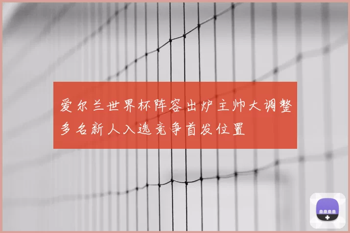 爱尔兰世界杯阵容出炉主帅大调整多名新人入选竞争首发位置